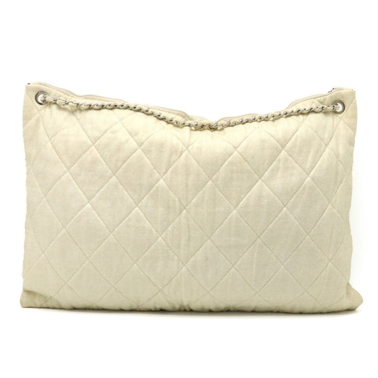 CHANEL LA cruise line chain shoulder bag cotton jersey lame ivory red