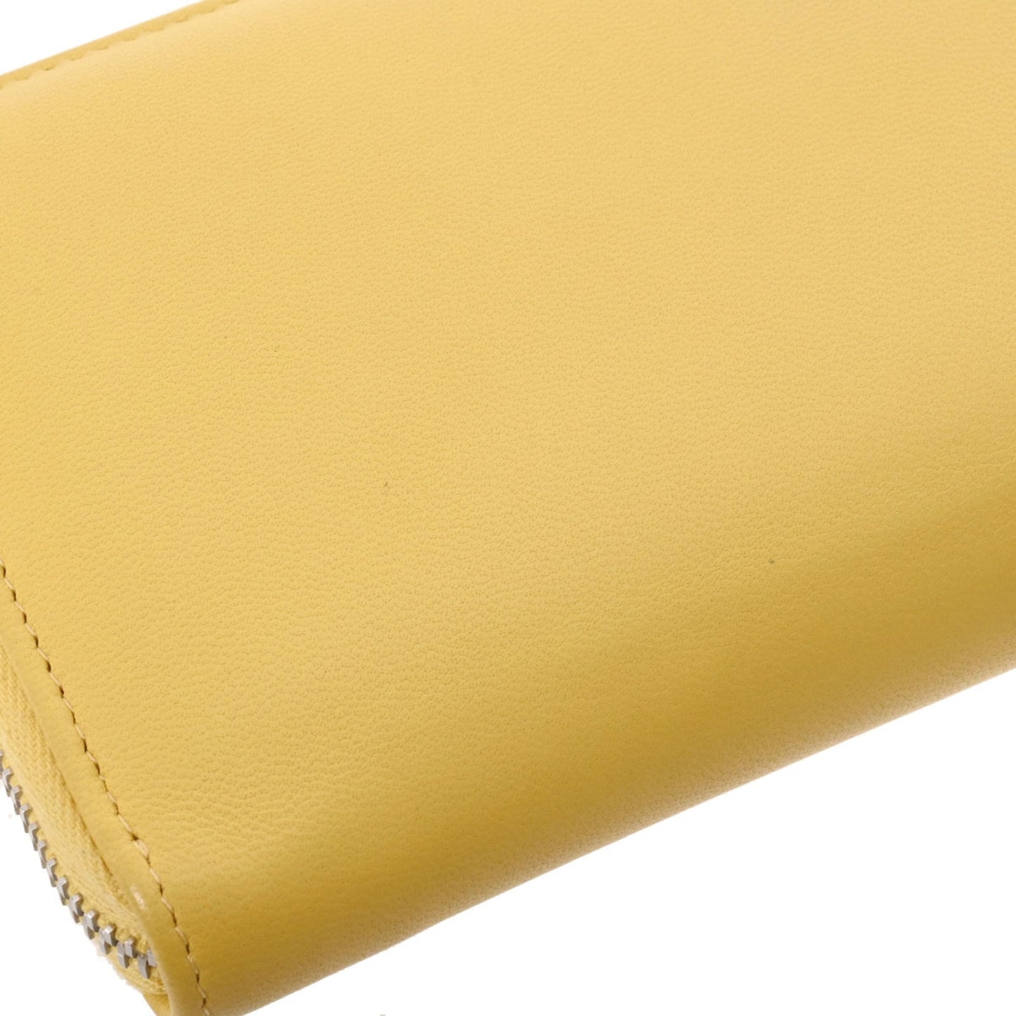 CHANEL here mark round wallet yellow ladies lambskin long