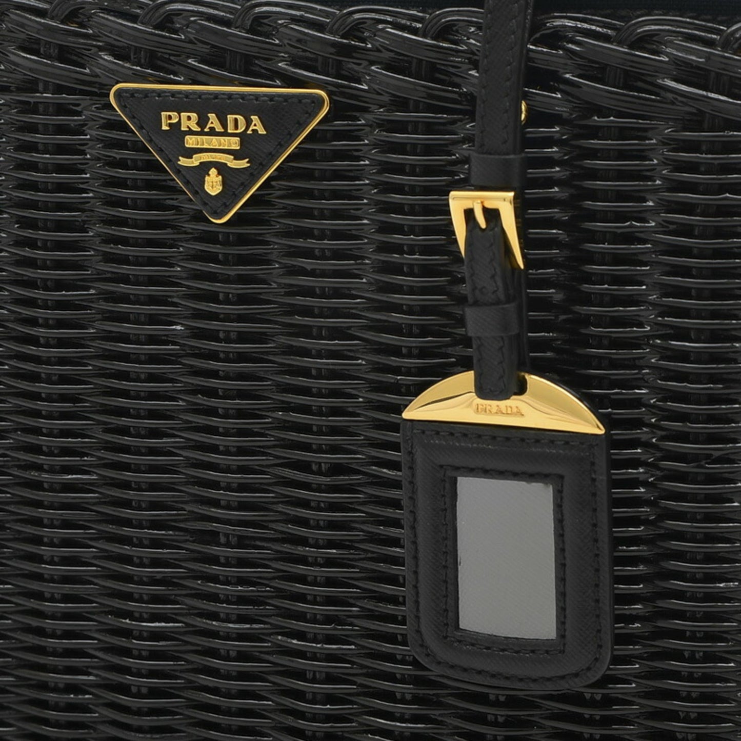 PRADA Basket Bag 2Way Rattan/Canvas Black/Navy BN2834