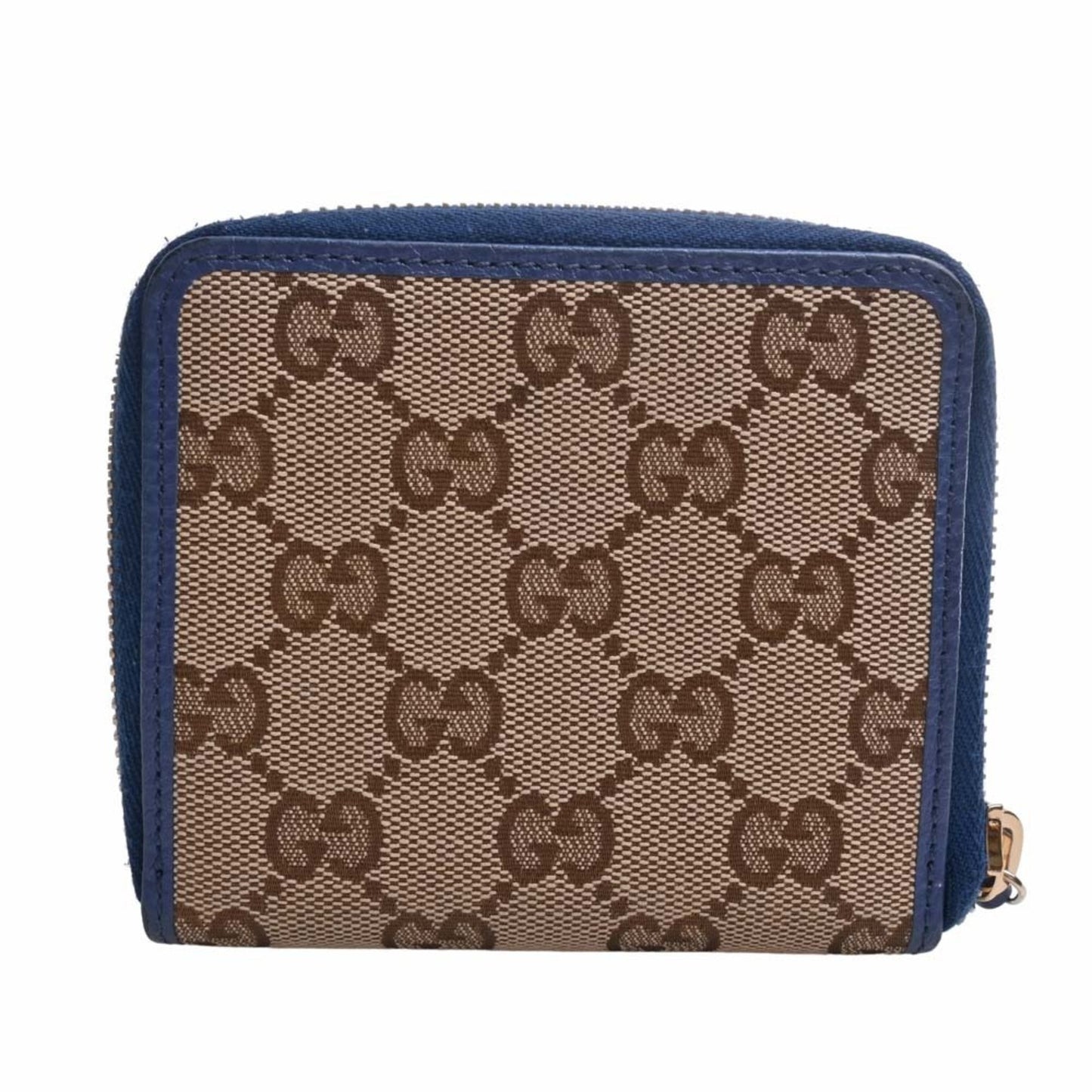 GUCCI GG Canvas Round Zipper Bifold Compact Wallet 346056 Beige/Blue Women's