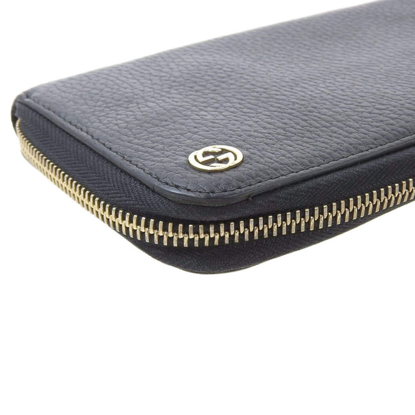 Gucci Interlocking G GG Logo Round Zipper Long Wallet Leather Black 449347 525040