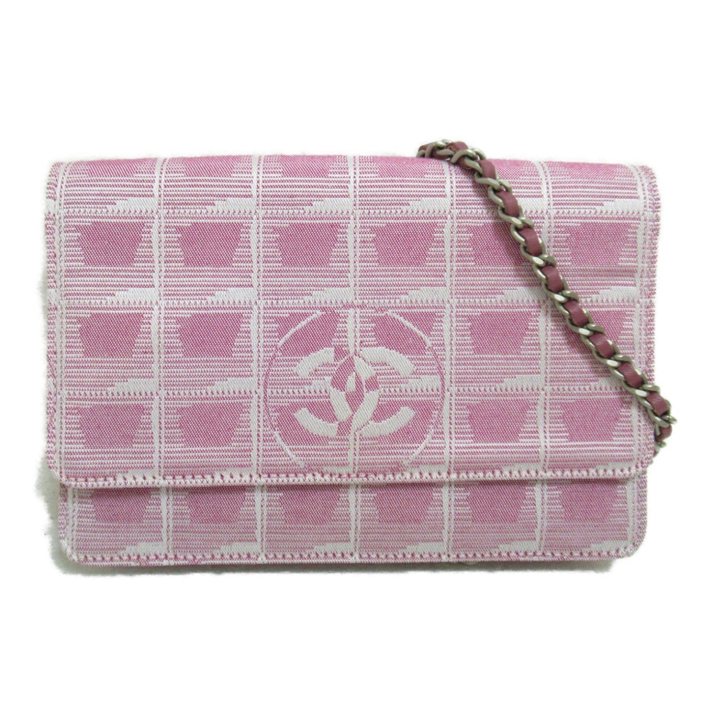 CHANEL Chain wallet Shoulder Bag Pink Nylon Nylon jacquard