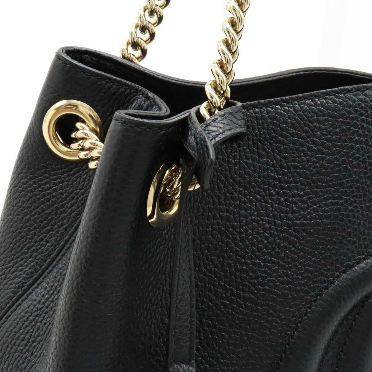 GUCCI Soho Interlocking G Tote Bag Chain Shoulder Leather Black 536196