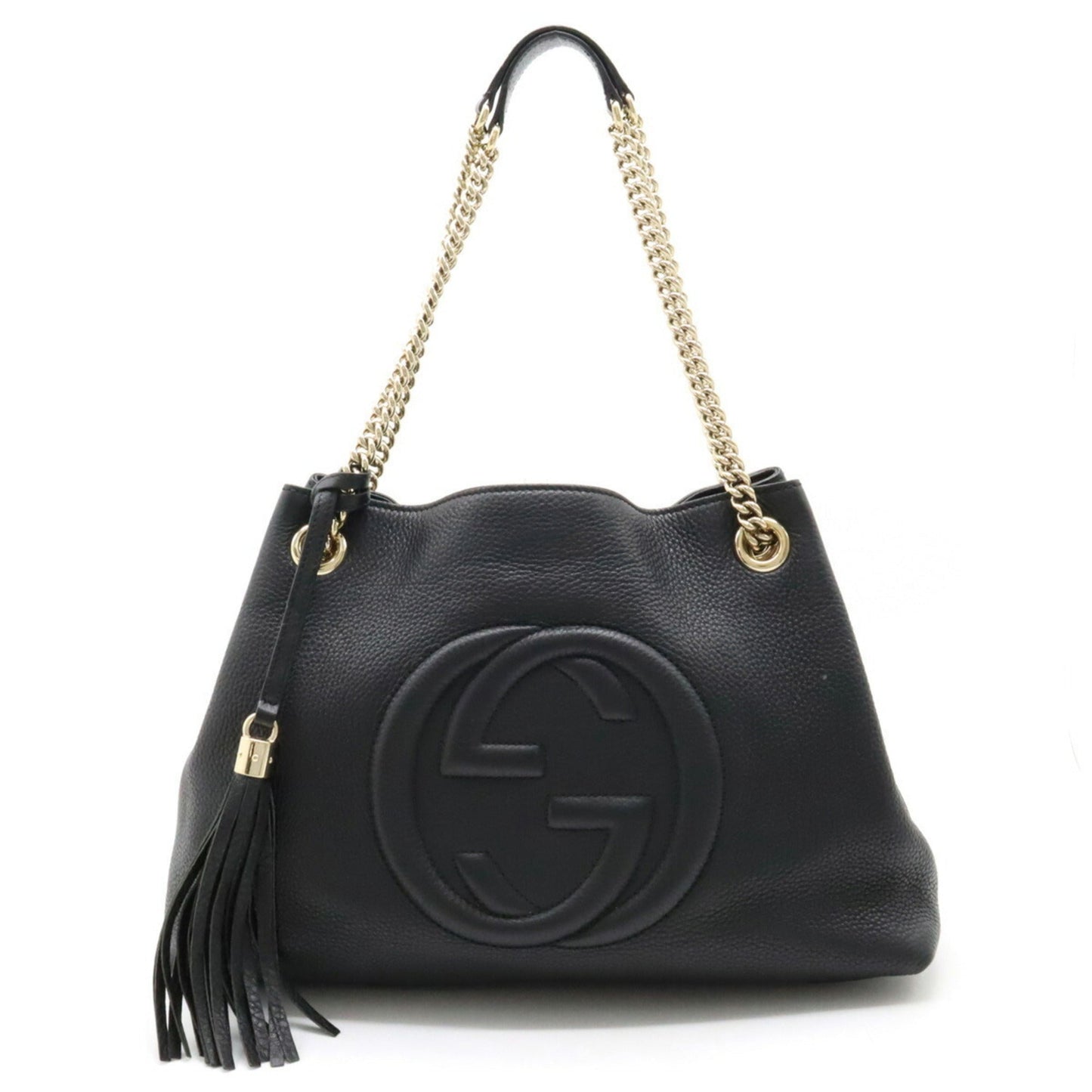 GUCCI Soho Interlocking G Chain Bag Shoulder Tote Leather Black 308982