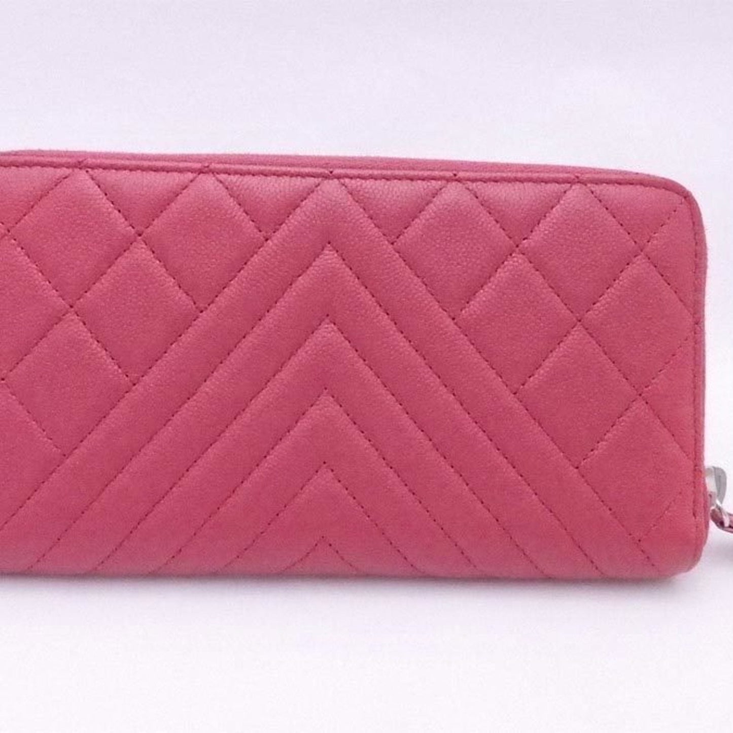 Chanel Long Wallet Matelasse V Stitch Pink Caviar Skin Leather Women's