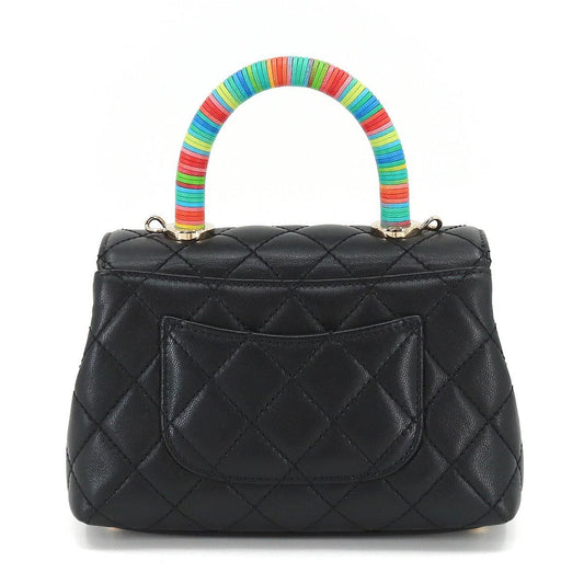 CHANEL here handle matelasse 2way hand shoulder bag leather black rainbow AS2215 Matelasse Bag