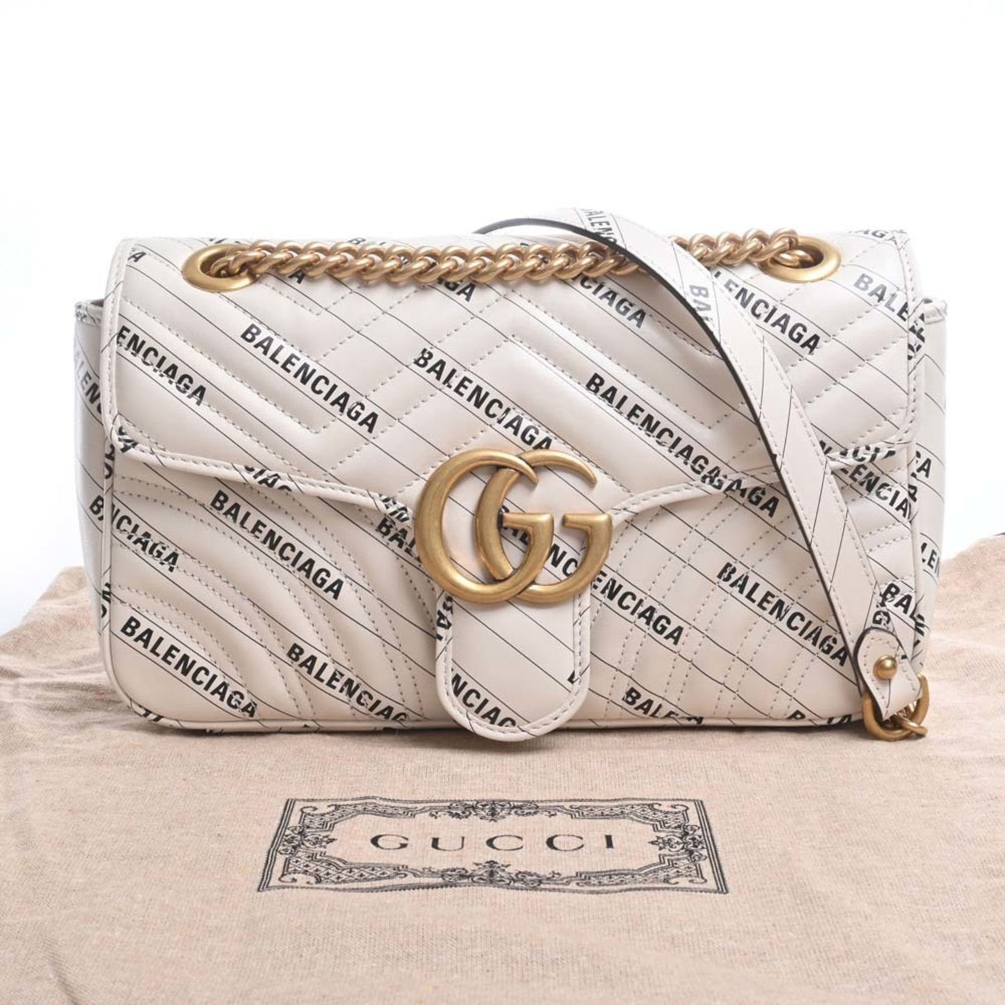 GUCCI Balenciaga Collaboration GG Marmont Leather The Hacker Project Small Chain Shoulder Bag 443497 White Ladies