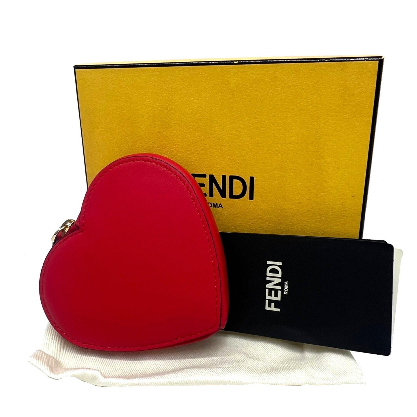 Fendi heart-shaped coin case wallet leather ladies red gold metal fittings 8M0467 new FF logo gift