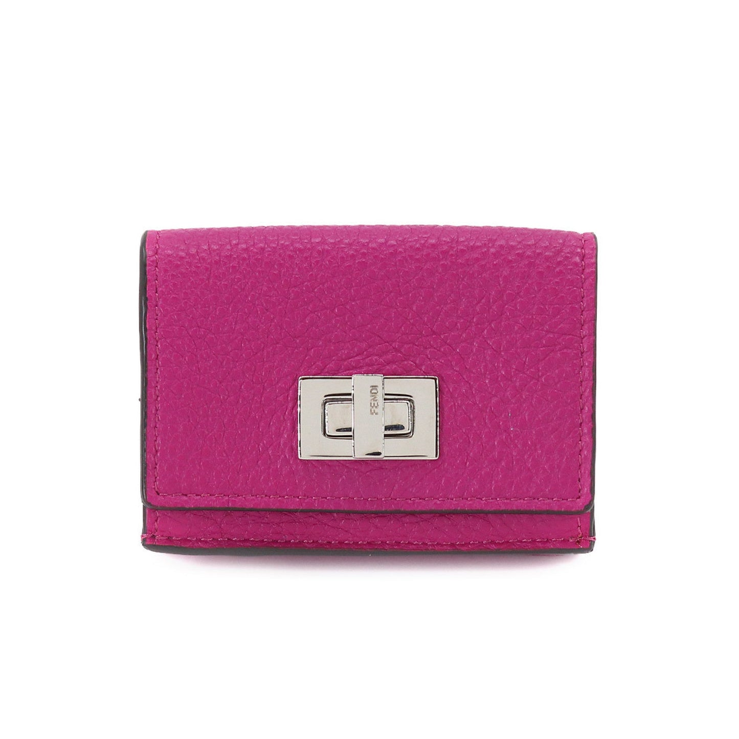 FENDI Peekaboo Trifold Wallet Leather Magenta 8M0426 Silver Metal Fittings