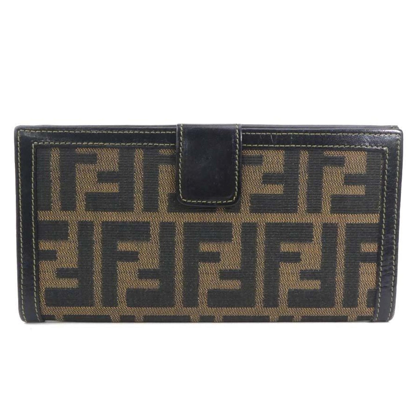 FENDI Bifold Long Wallet Zucca Canvas/Leather Brown Ladies