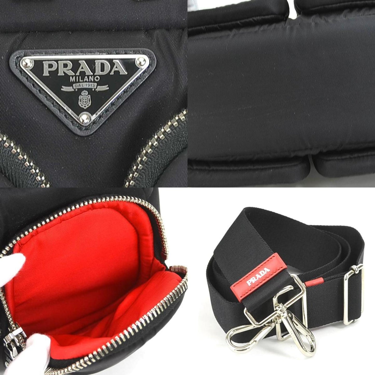 PRADA handbag diagonal shoulder bag nylon black x red unisex 1BG049