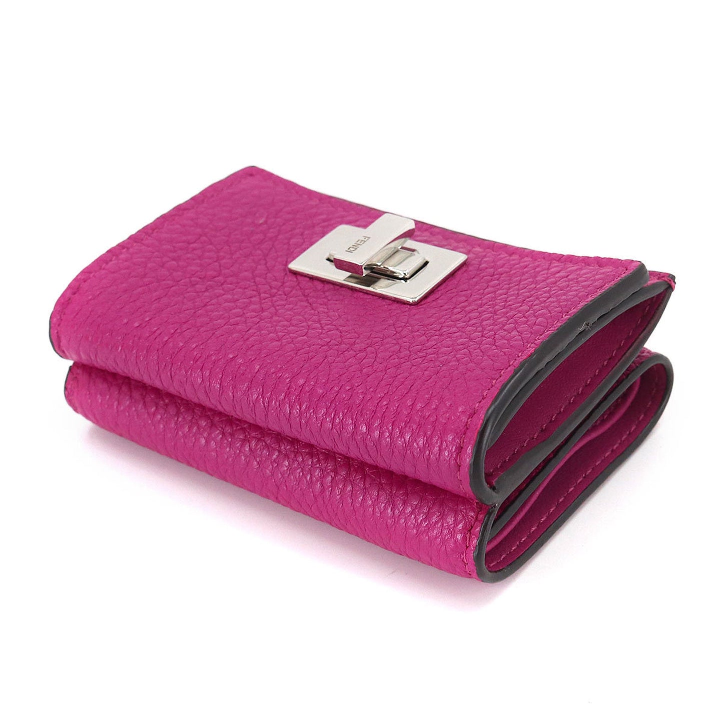 FENDI Peekaboo Trifold Wallet Leather Magenta 8M0426 Silver Metal Fittings