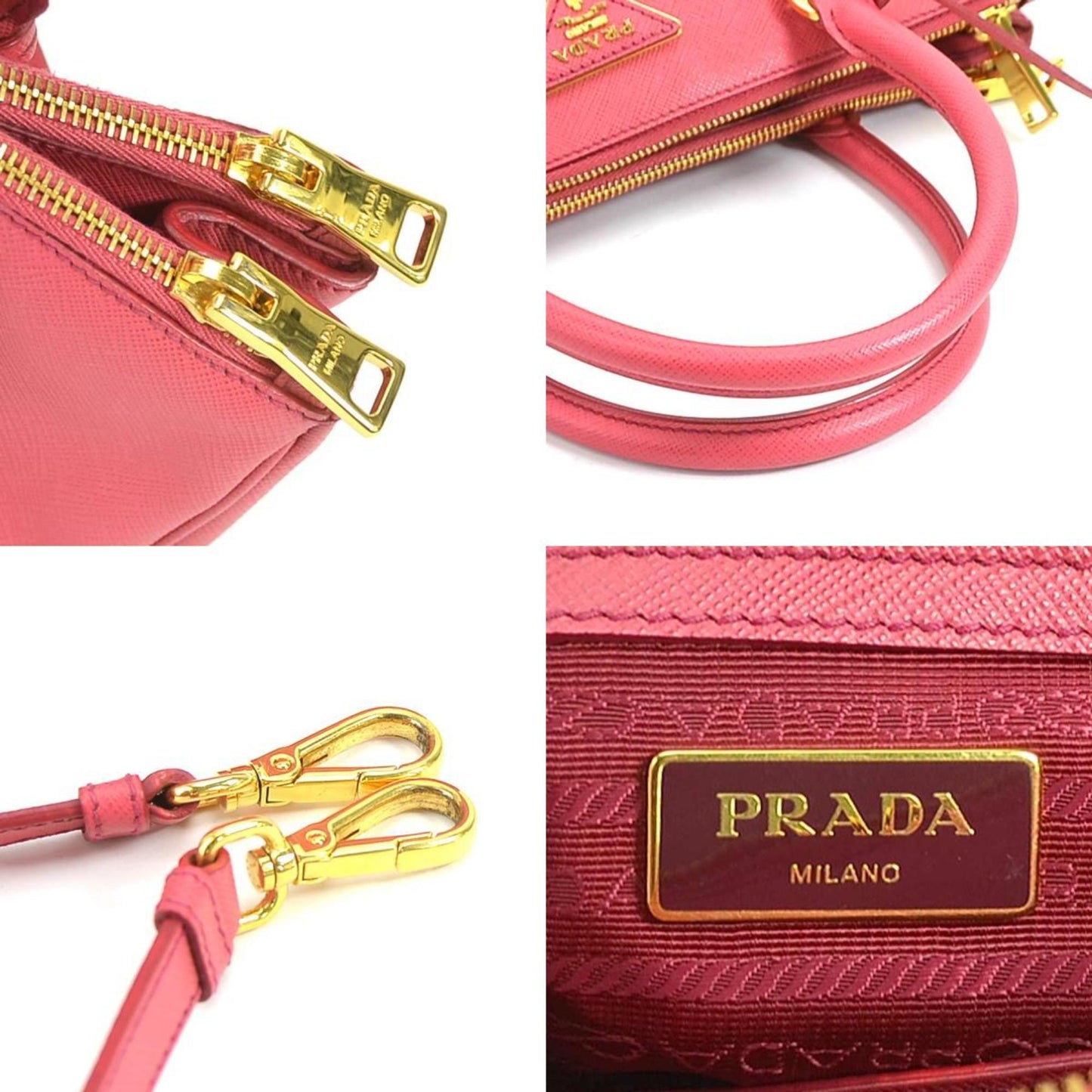 PRADA handbag shoulder bag leather pink gold ladies