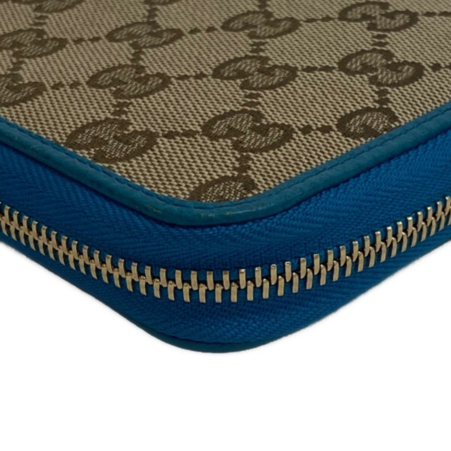 GUCCI 363423 Round Zipper GG Canvas Long Wallet Blue Ladies