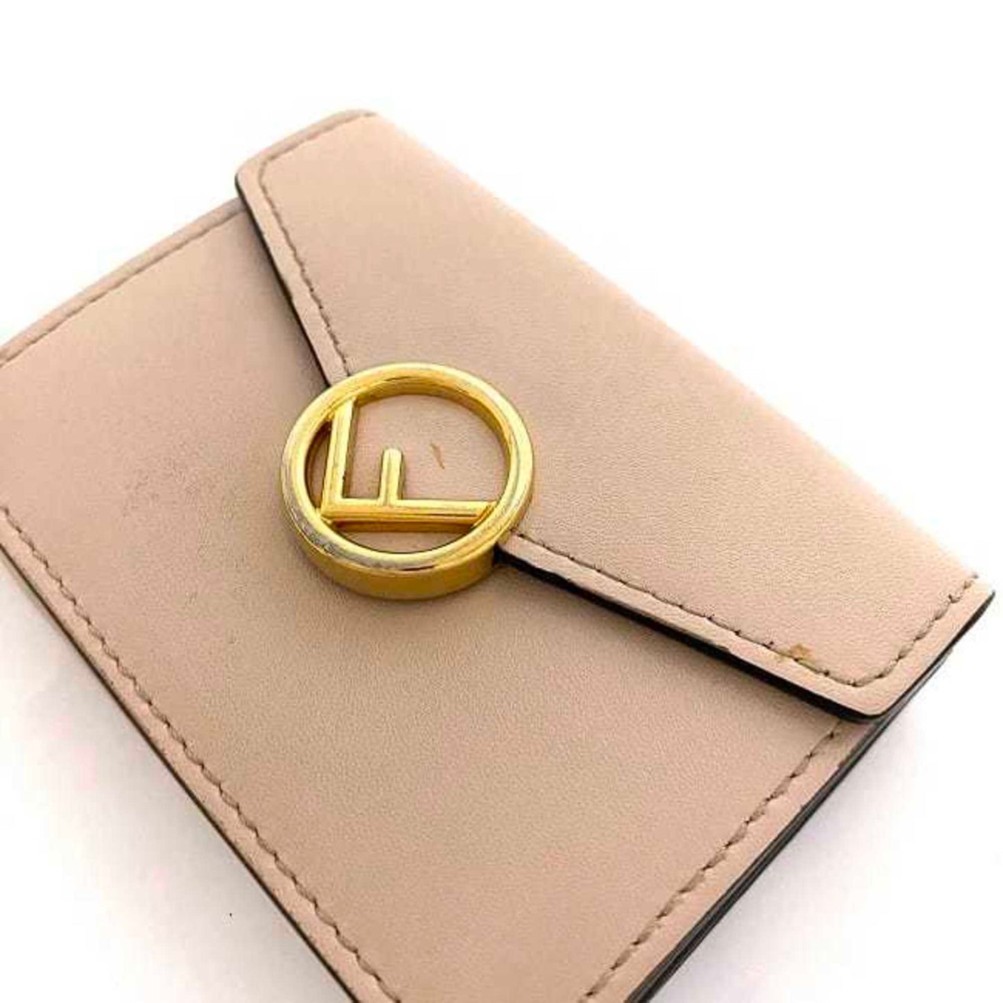 FENDI Trifold Wallet Pink Beige Gold Fizu 8M0395 Leather GP  Circle Women's