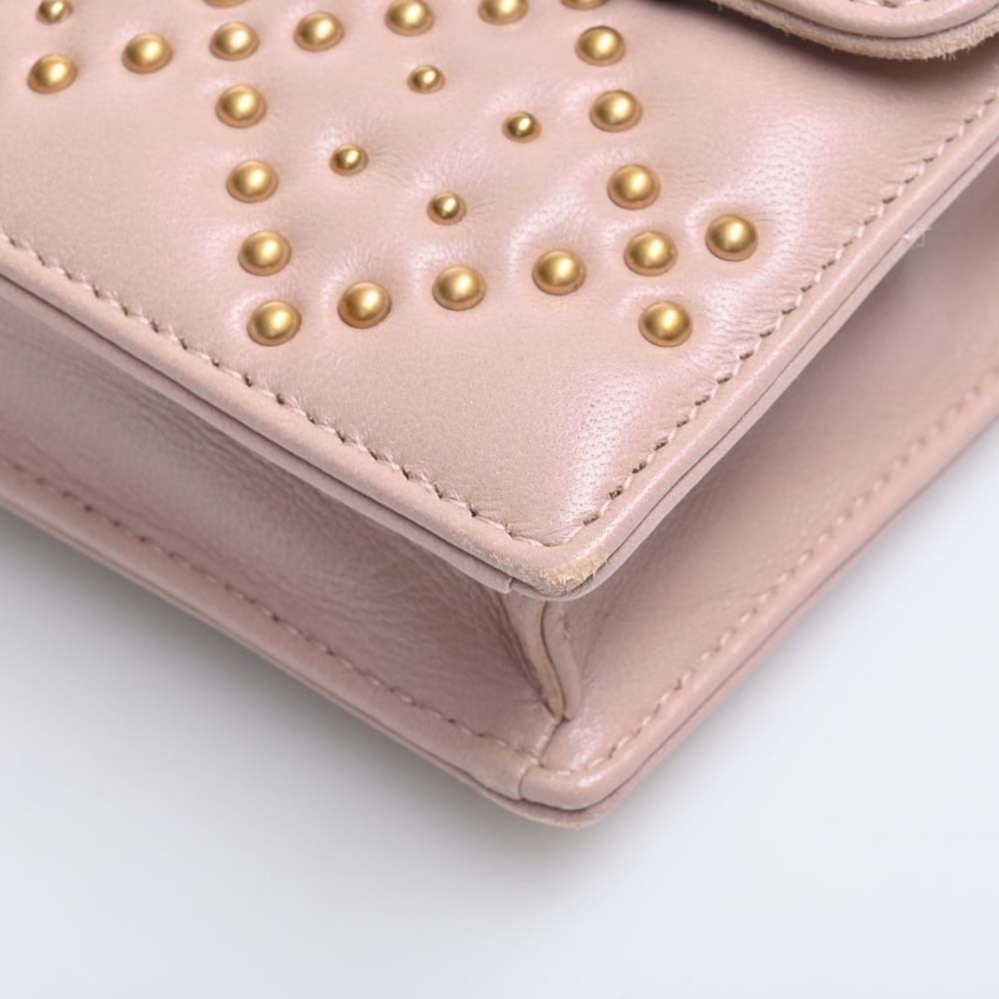 CHRISTIAN DIOR Leather ADDICT Studded Chain Shoulder Wallet Long S2012CNOB Pink Ladies