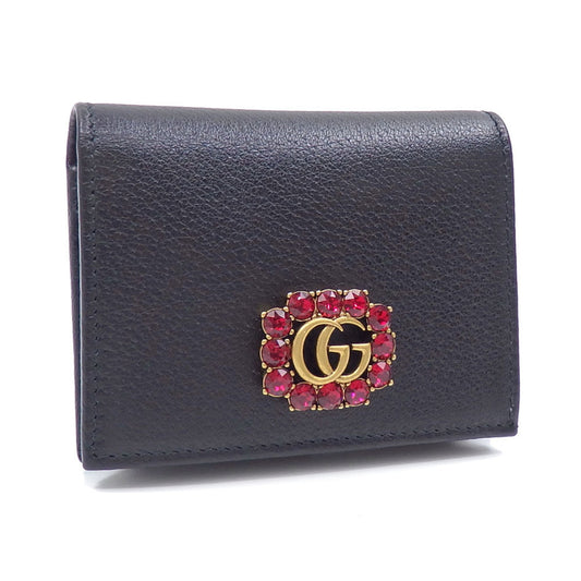 Gucci Bifold Wallet GG Marmont Women's Black Leather 499783 Bijou Compact