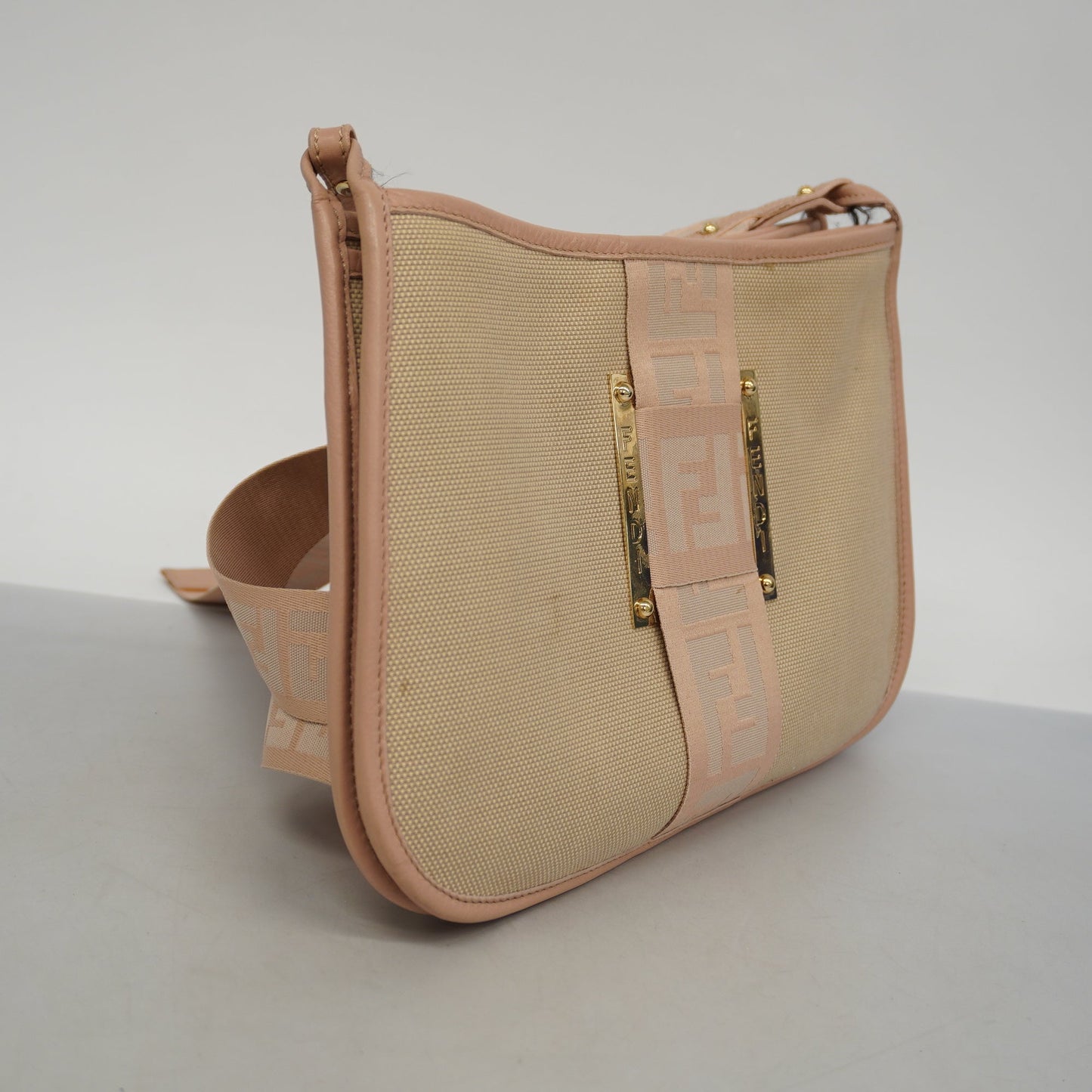 FENDI   Zucca Shoulder Bag Canvas,Leather Shoulder Bag Beige,Light Pink