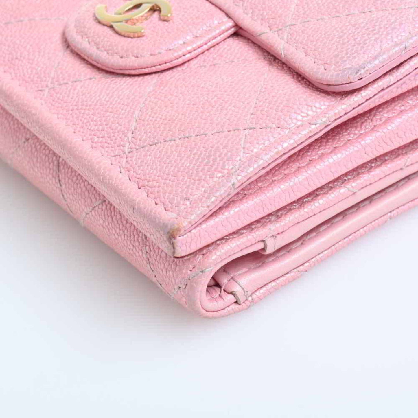 Chanel Caviar Skin Timeless Classic Matelasse Coco Mark Trifold Compact Wallet Pink