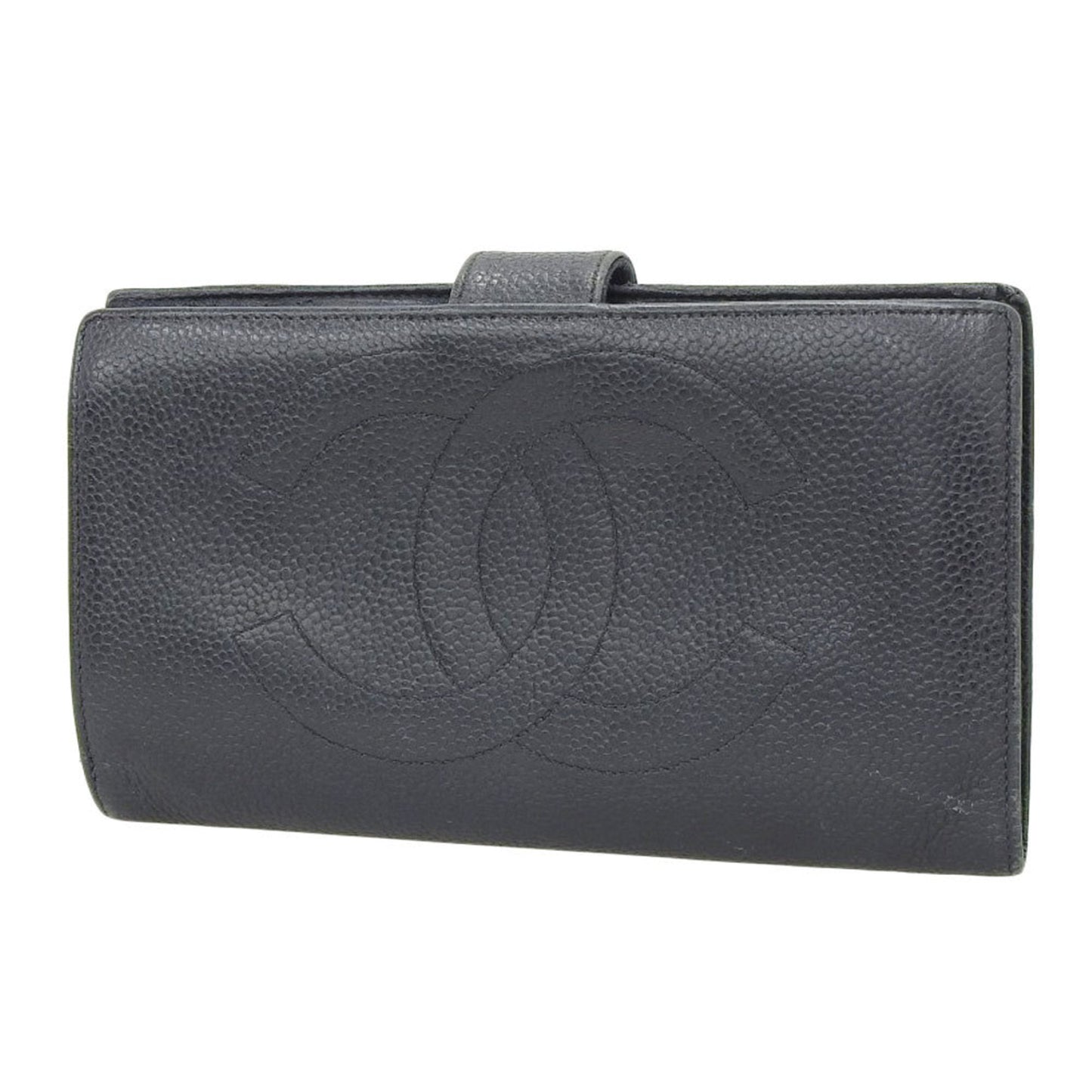 Chanel Coco Mark Logo Gama Mouth Attached Long Wallet Bifold Leather Black With Seal 4 Series