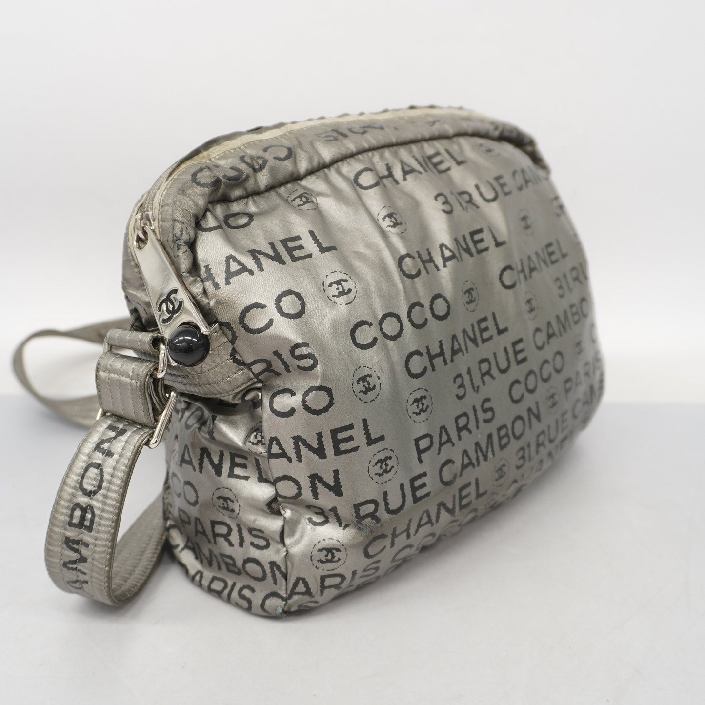 Chanel shoulder bag unlimited nylon silver silver metal