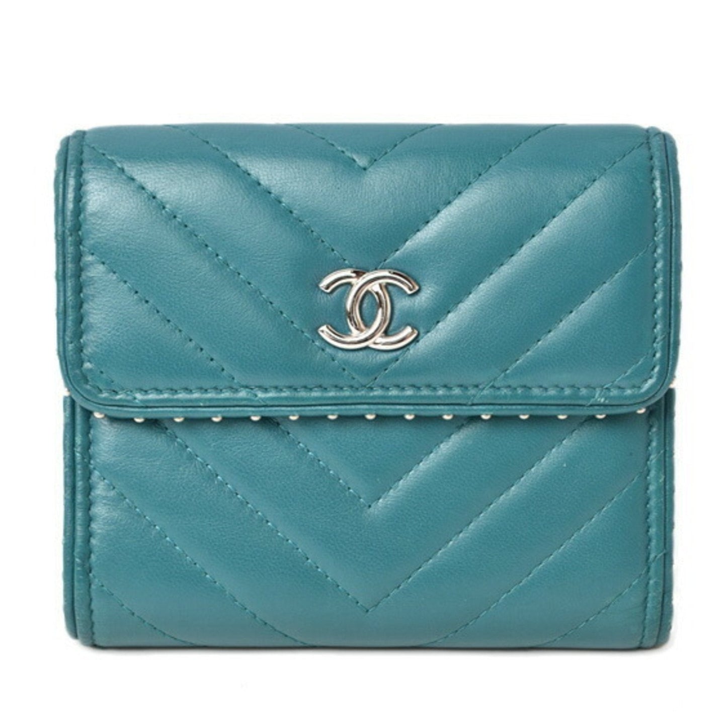 CHANEL wallet  chevron studs turquoise blue