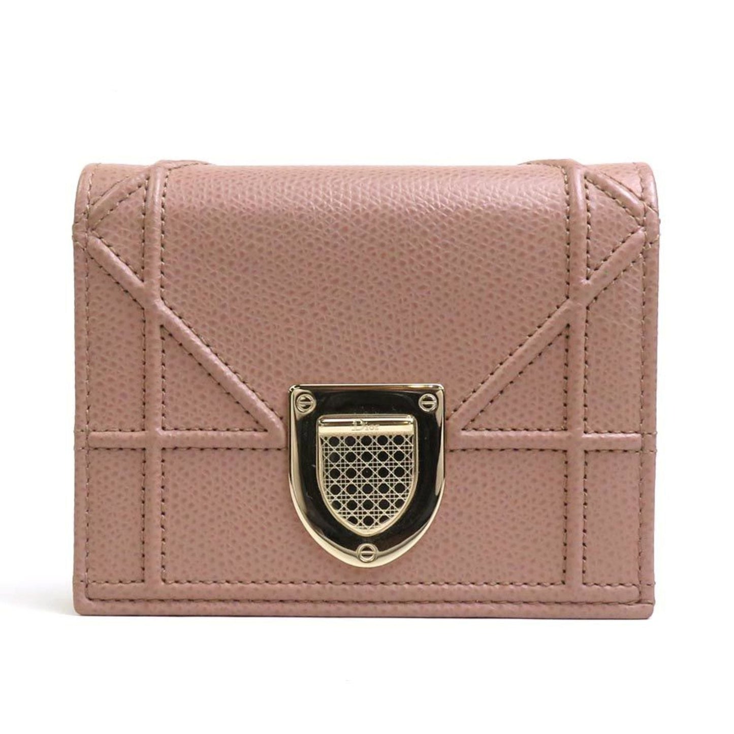 CHRISTIAN DIOR Folio Wallet Diorama Leather Pink Beige Women's