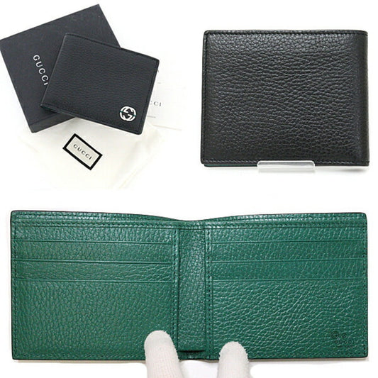 GUCCI Interlocking Bifold Wallet Billfold 610464 Black Green