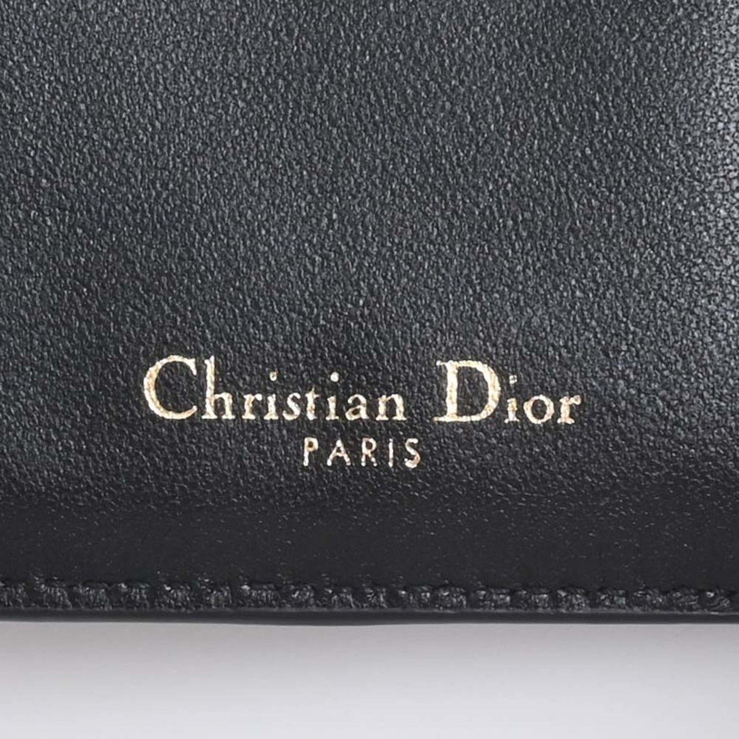 CHRISTIAN DIOR Leather Saddle Lotus Trifold Wallet Black Ladies