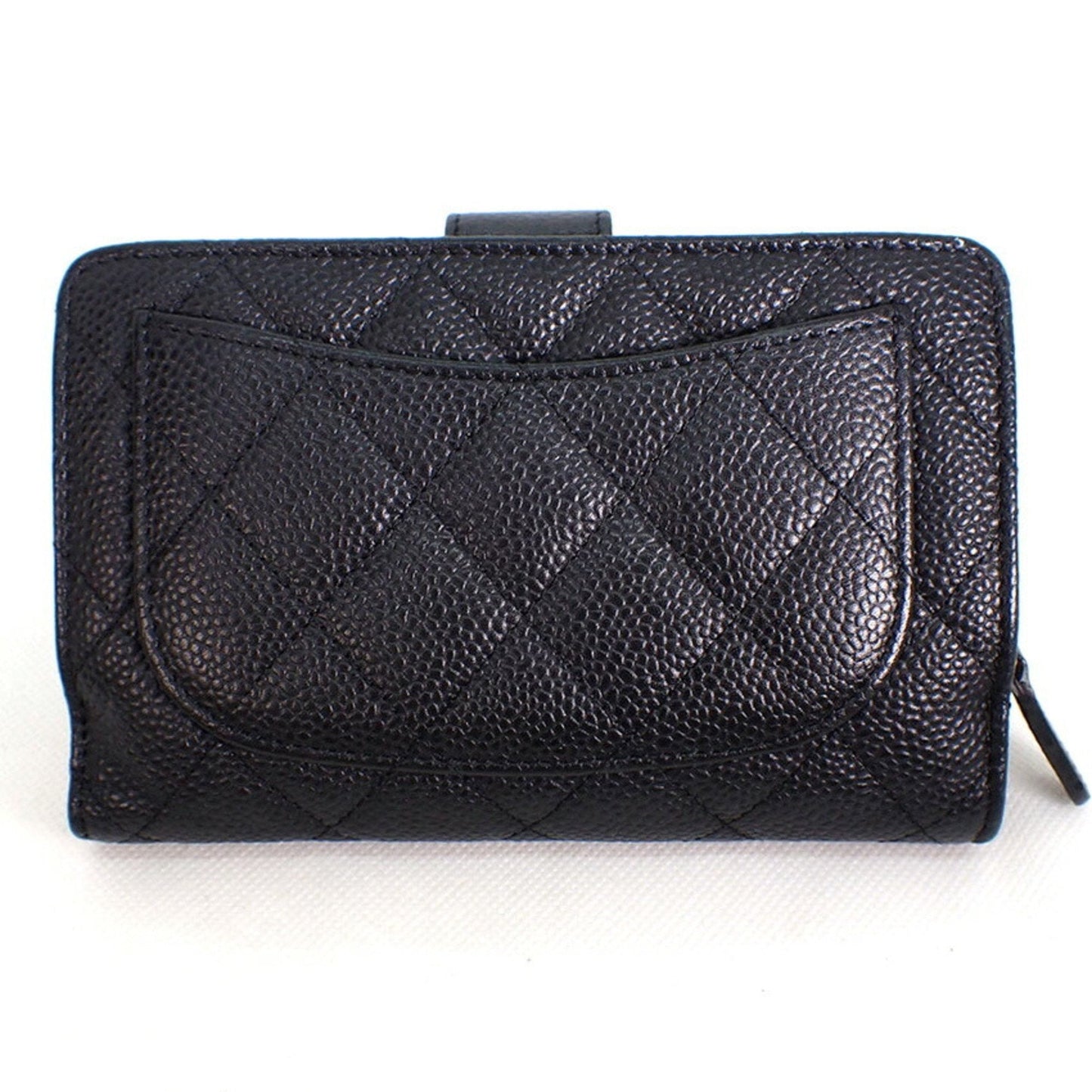 CHANEL caviar skin matelasse black two-fold wallet