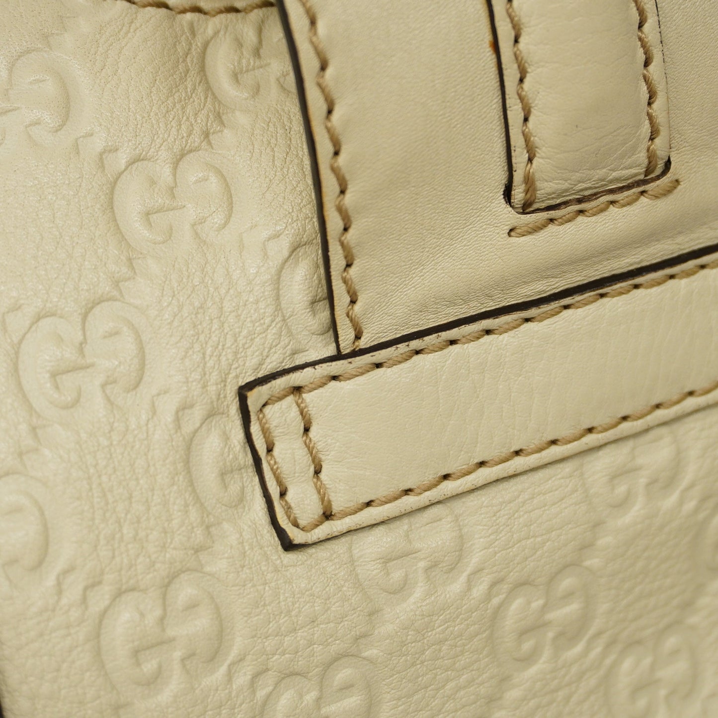 GUCCIAuth  Sima 233607 Women's Leather Tote Bag Ivory