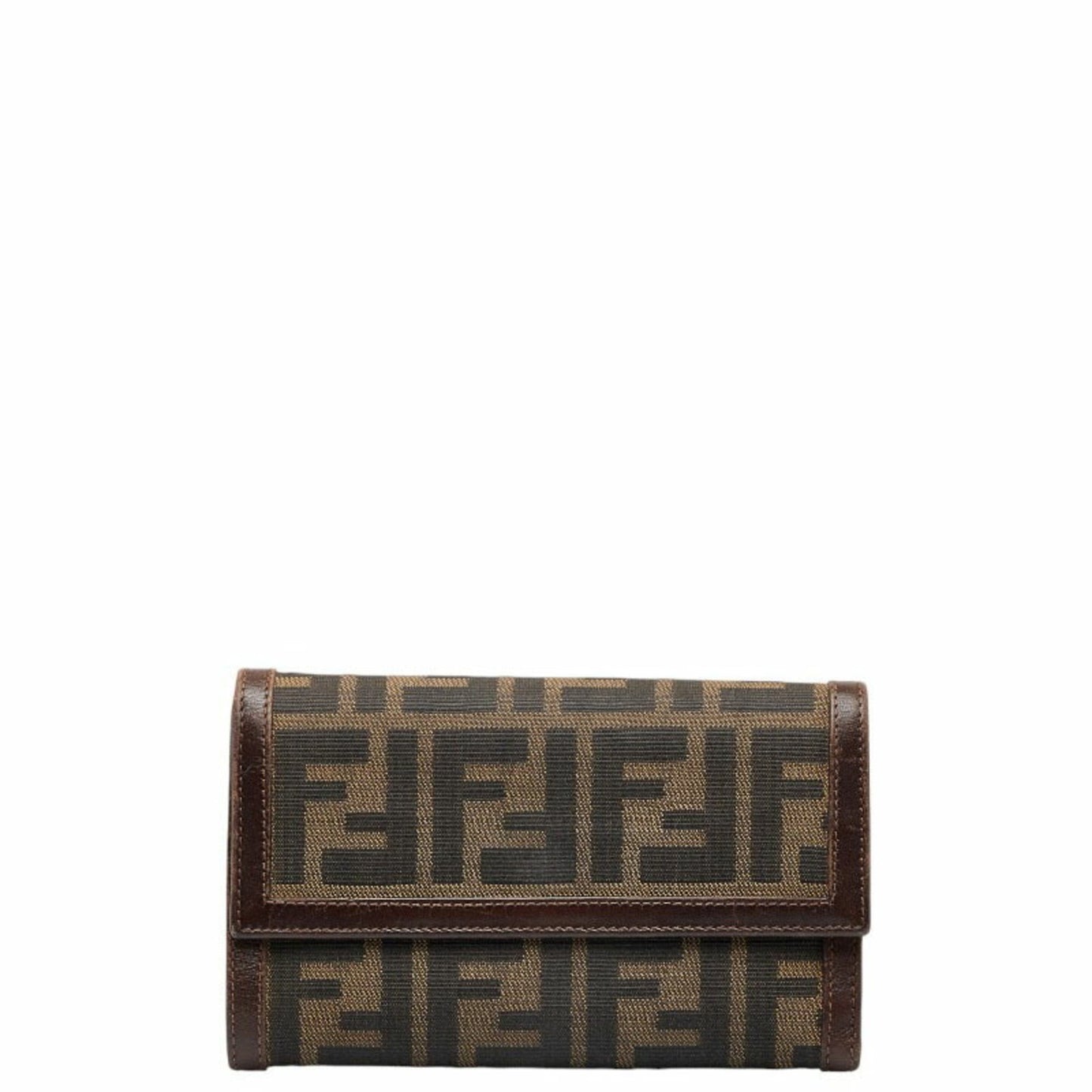 FENDI Zucca Trifold Wallet 30858 Brown Black Canvas Leather Women's