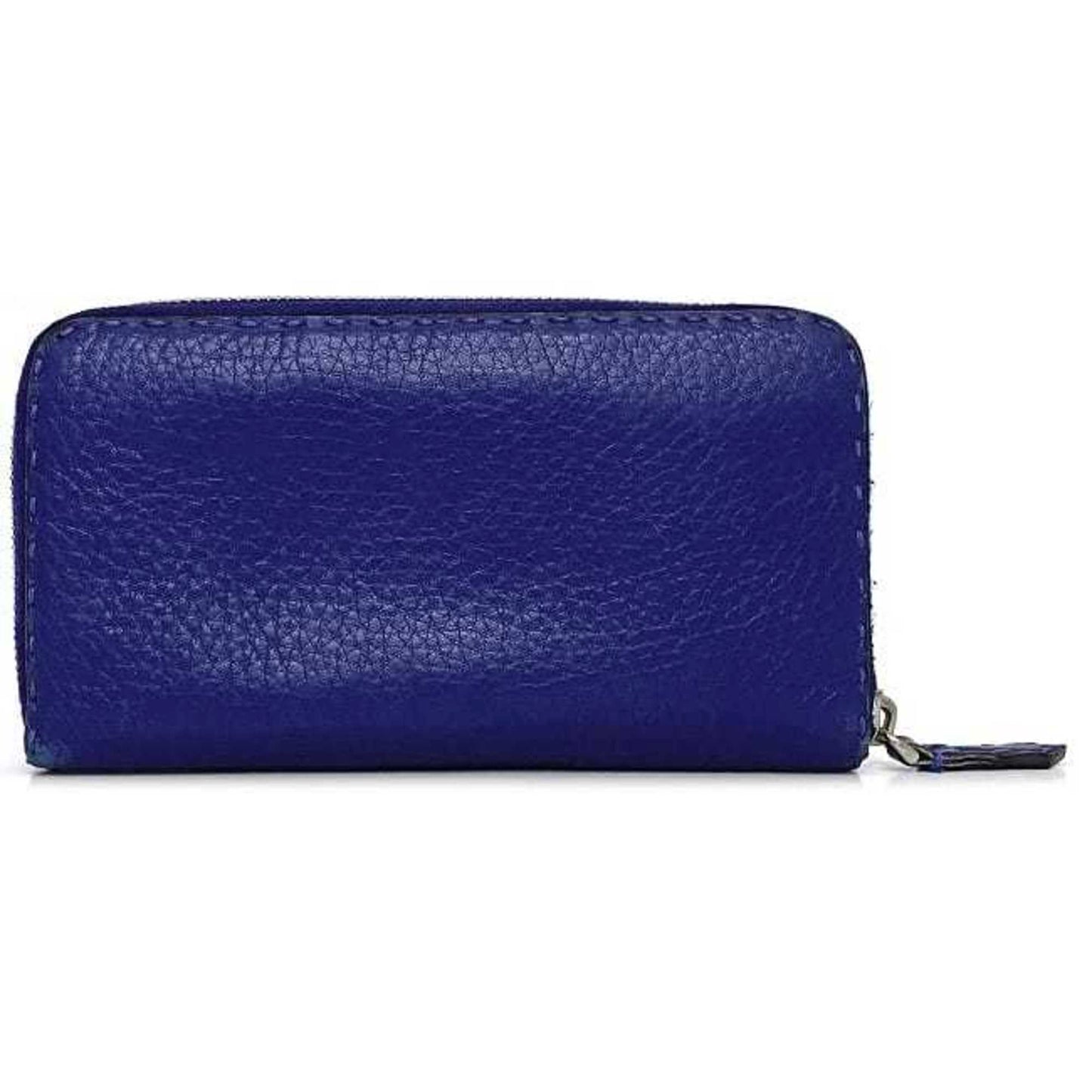 FENDI Round Long Wallet Blue Selleria Leather