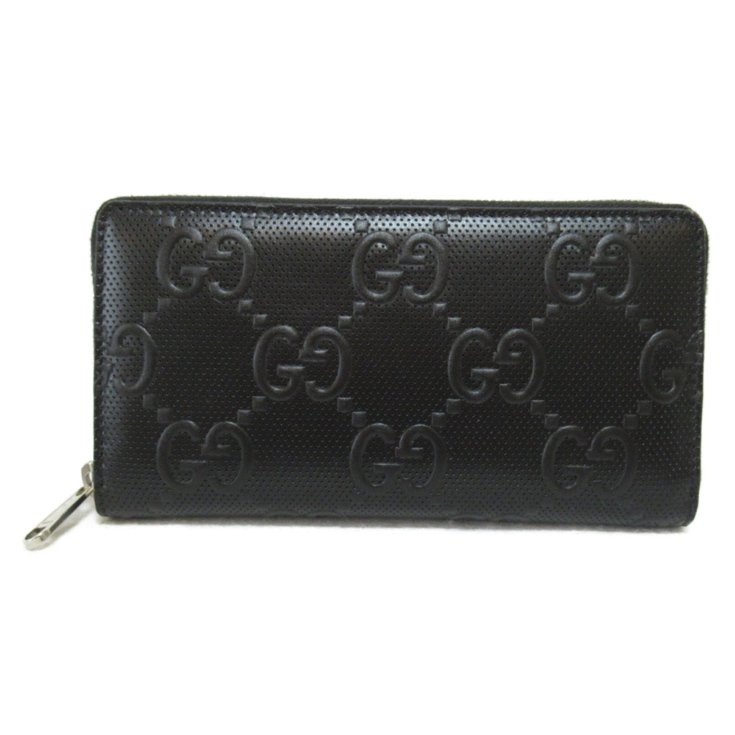 GUCCI Round long wallet Black leather GG emboss 625558