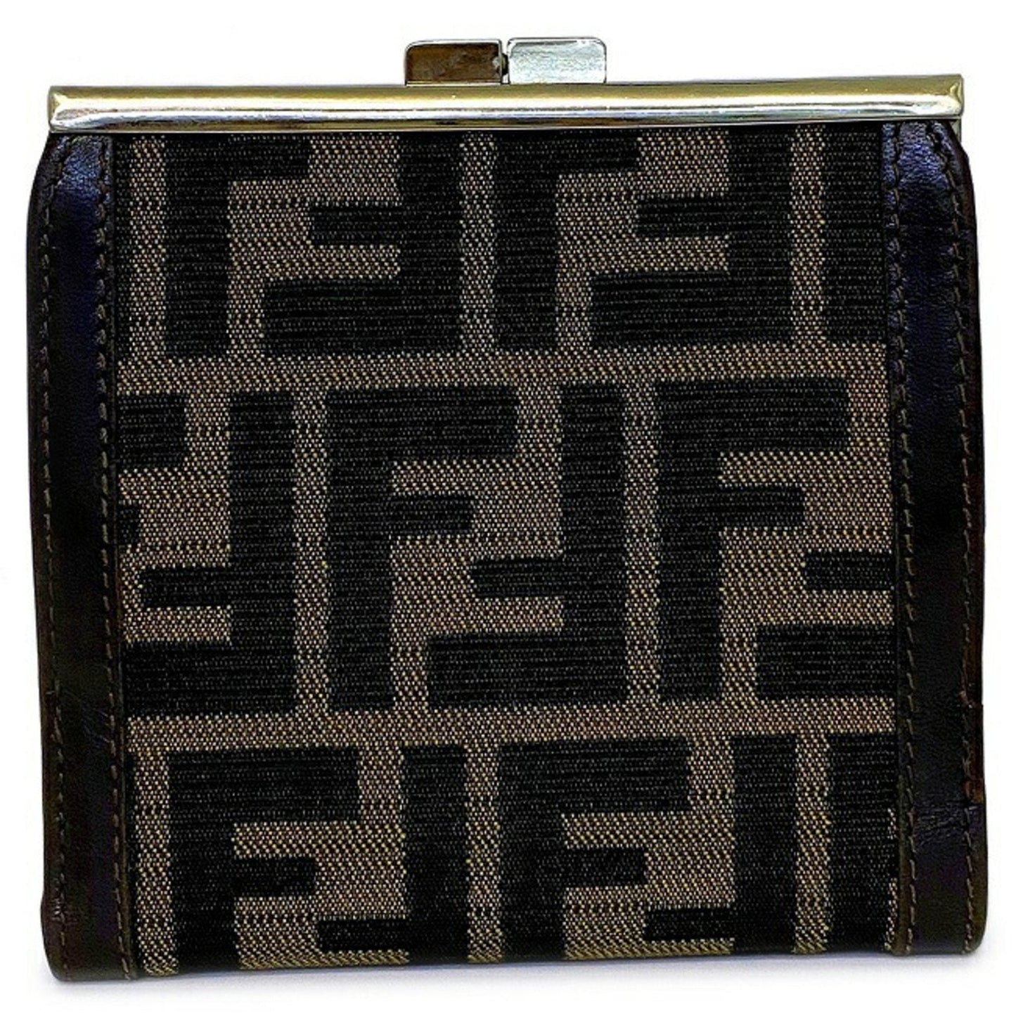 Fendi Zucca F-14349 Women's Leather,Canvas Wallet (bi-fold) Brown,Khaki