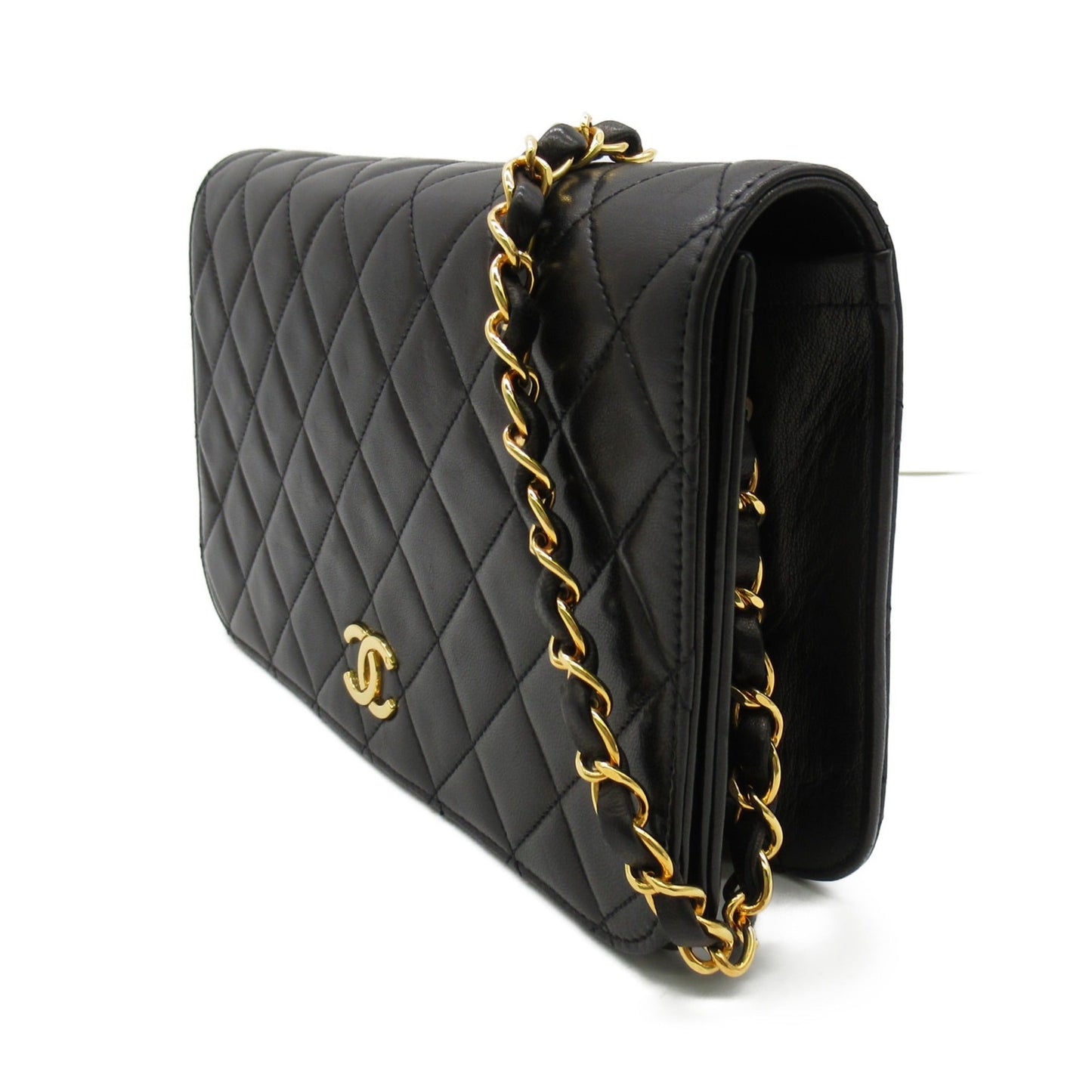 CHANEL Pushlock Matelasse ChainShoulder Bag Black Lambskin [sheep leather]