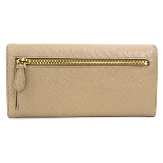 PRADA long wallet ribbon leather beige gold ladies