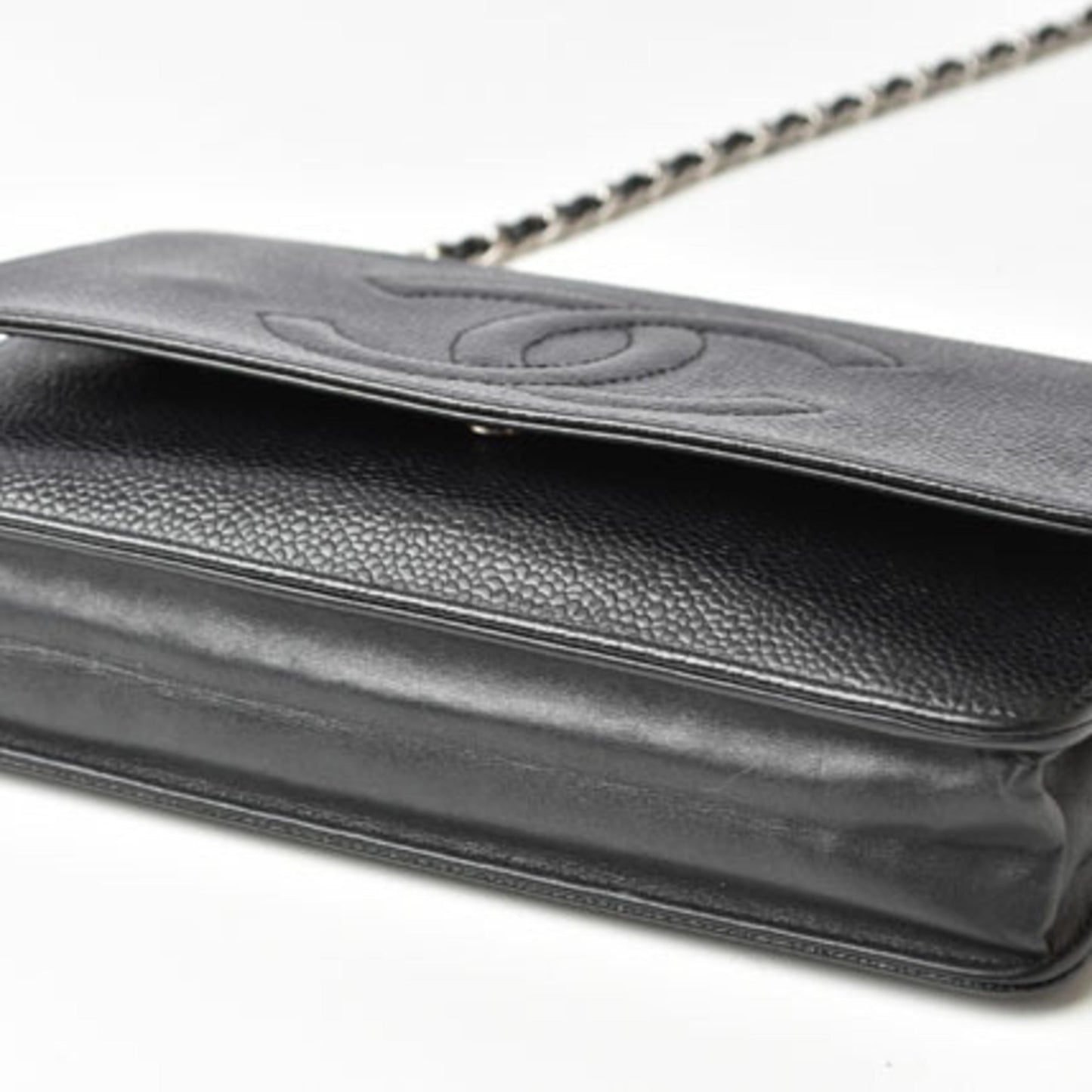 Chanel chain shoulder bag long wallet clutch CHANEL caviar skin CC mark black