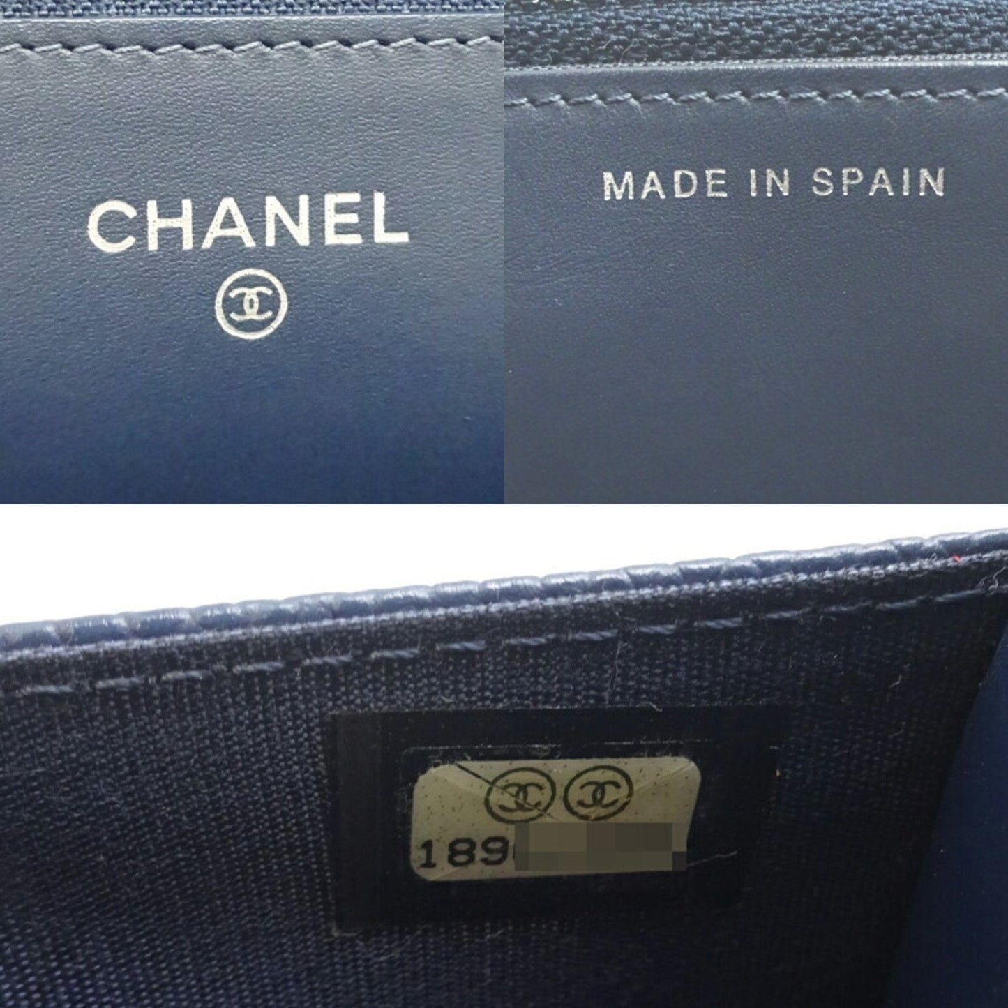 Chanel chain ladies long wallet caviar skin blue