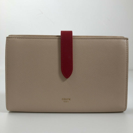 Celine Long Wallet Large Strap Bicolor Calfskin Beige Ladies Celine