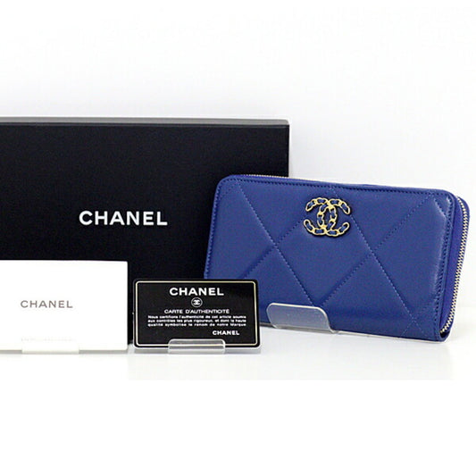 CHANEL19 Dizeneuf long zip AP1063 round wallet 29 series lambskin blue