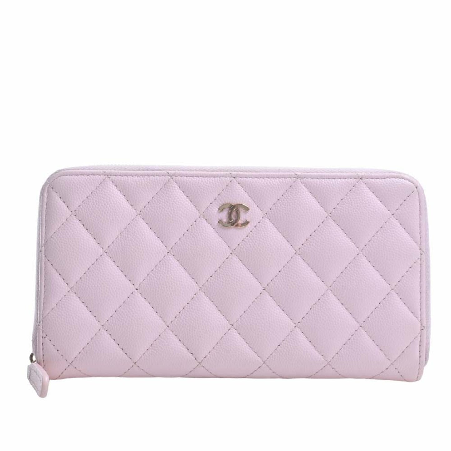 CHANEL Caviar Skin Matelasse Coco Mark Round Long Wallet Pink Ladies