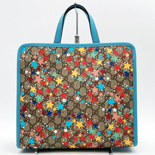 GUCCI GG Supreme Star Tote Bag Handbag Light Blue x Beige Pattern Print Ladies 605614