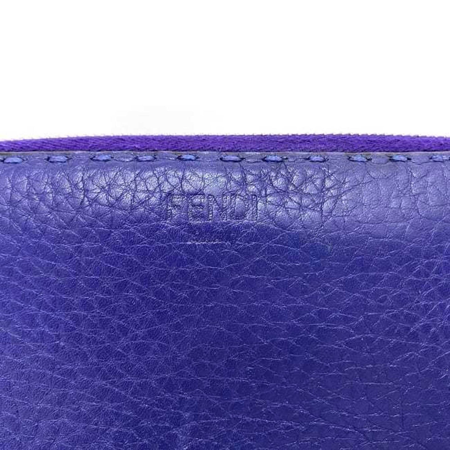 FENDI Round Long Wallet Blue Selleria Leather