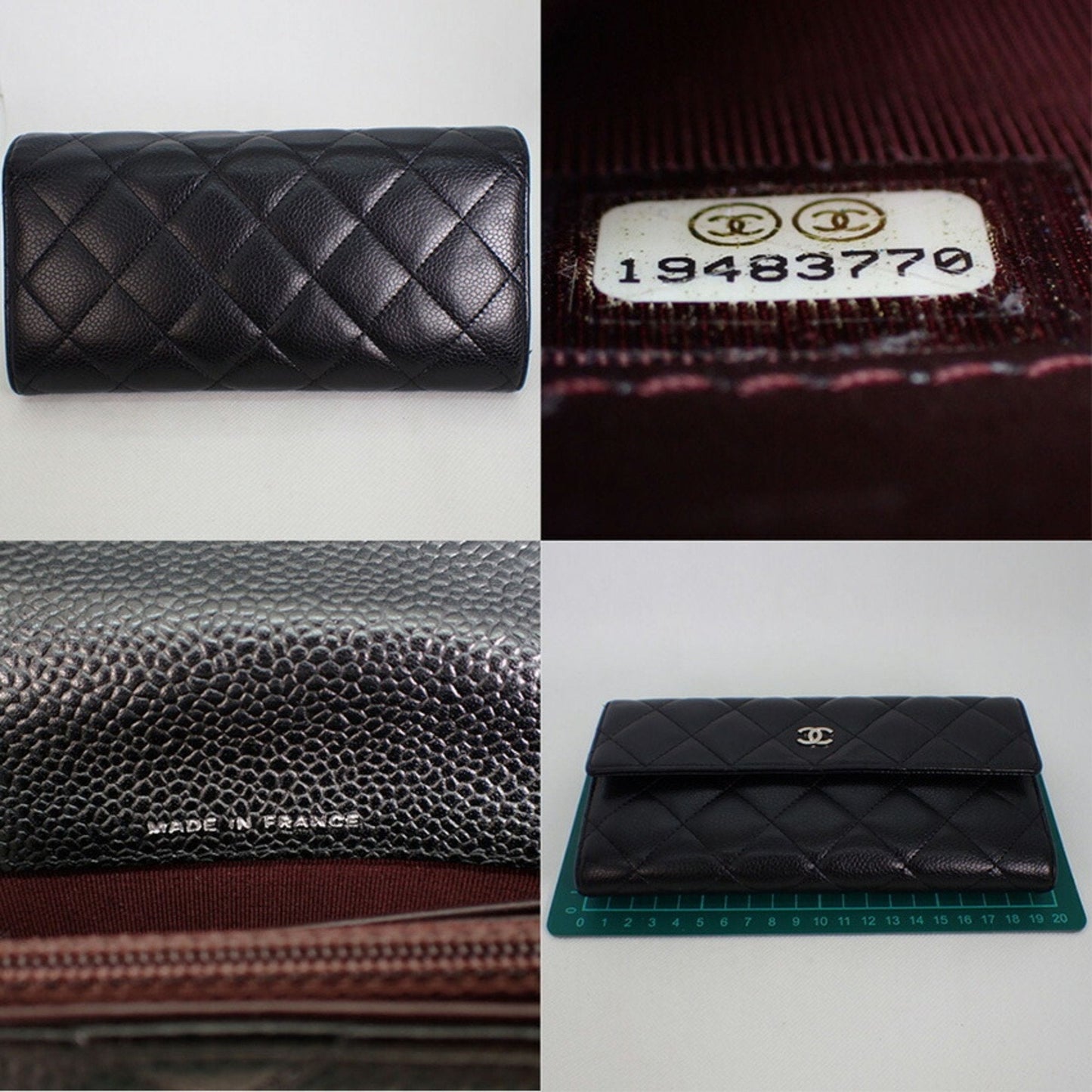 CHANEL caviar skin matelasse black long wallet