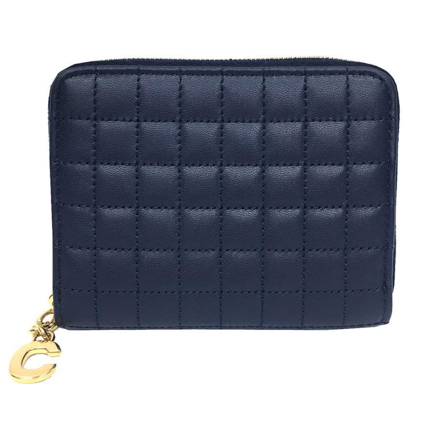 Celine folding wallet 10B663BFL COMPACT ZIPPED WALLET C CHARM coin case quilted navy