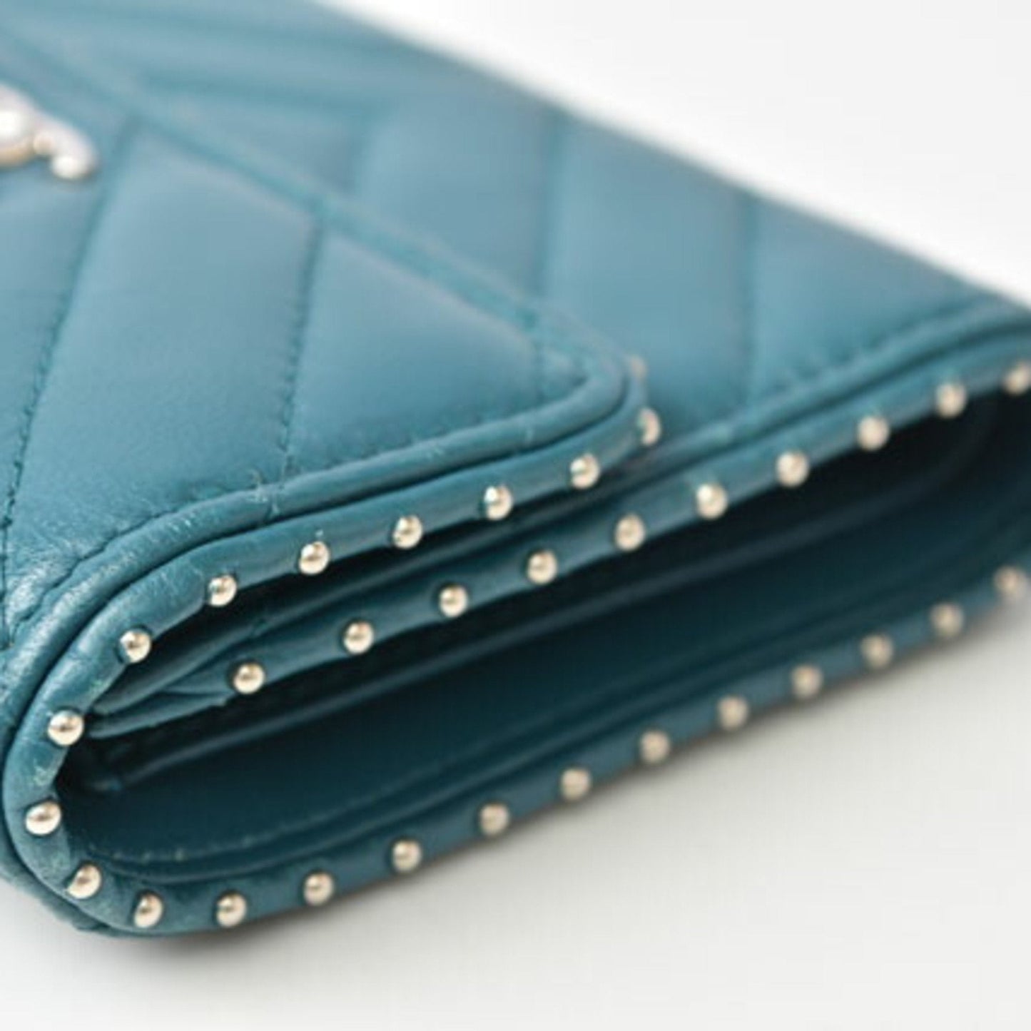 CHANEL wallet  chevron studs turquoise blue