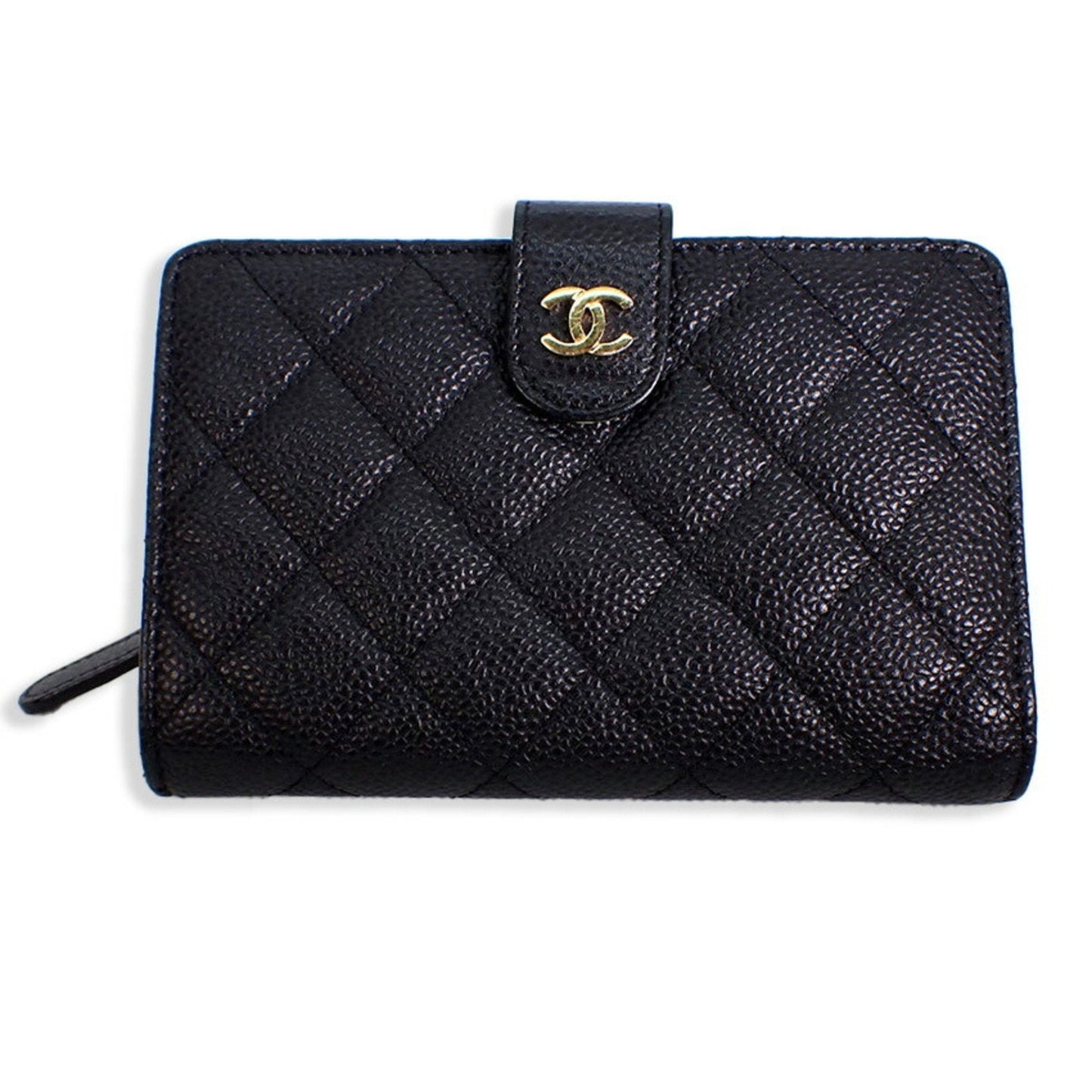 CHANEL caviar skin matelasse black two-fold wallet