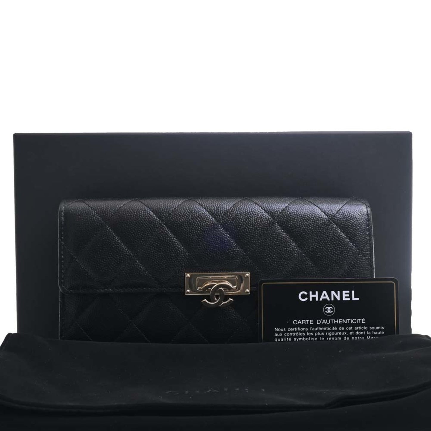 CHANEL Caviar Skin Matelasse Coco Rock Bifold Long Wallet Black Ladies