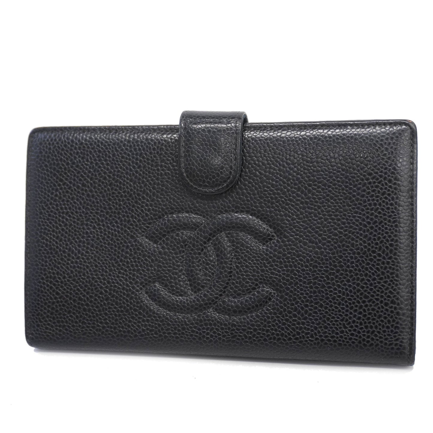 CHANEL  Gold Hardware Women's Caviar Leather Long Wallet Black